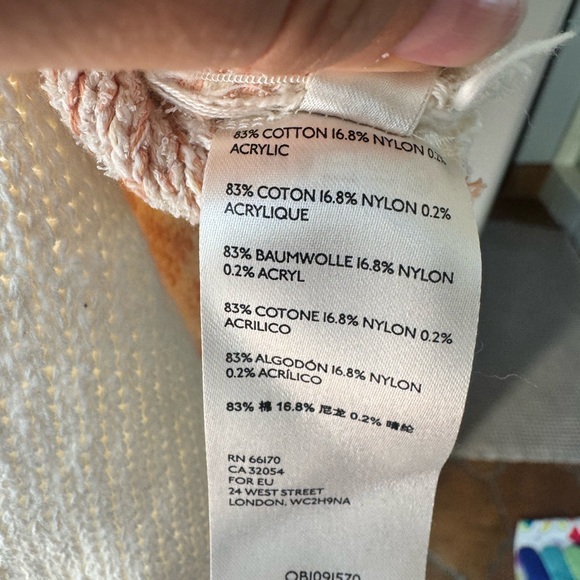 Free People Boho Poncho Sweater Peach Ivory Raw Hem Coastal Knit Cottagecore - Picture 6 of 7